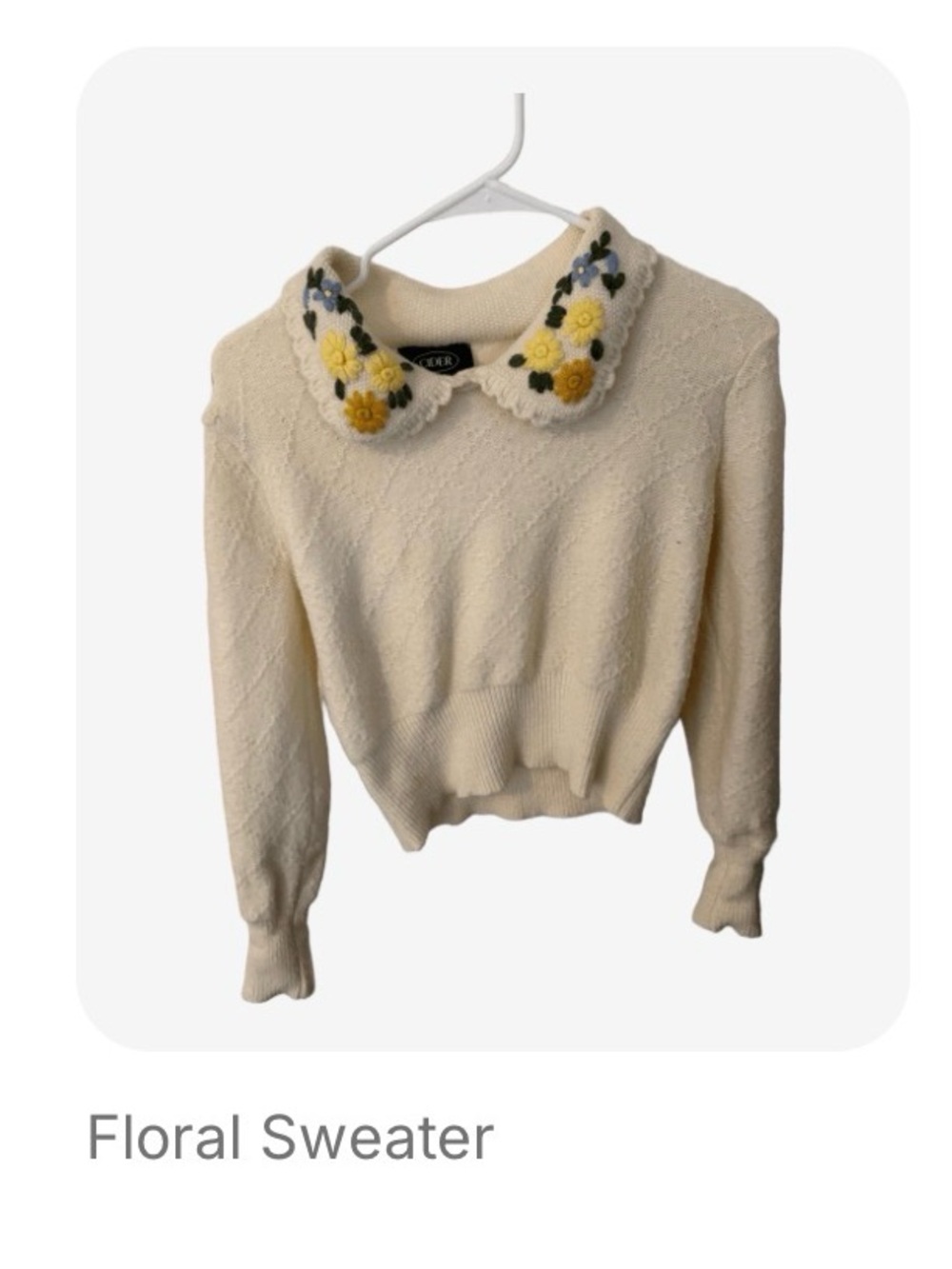 Cider Cream Sweater with Embroidered Floral Peter Pan Collar